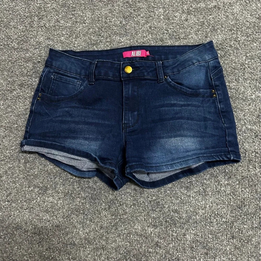 Alibi Denim Shorts Womens Size 11 Dark Wash Stretch Casual Rolled Cuff 45842